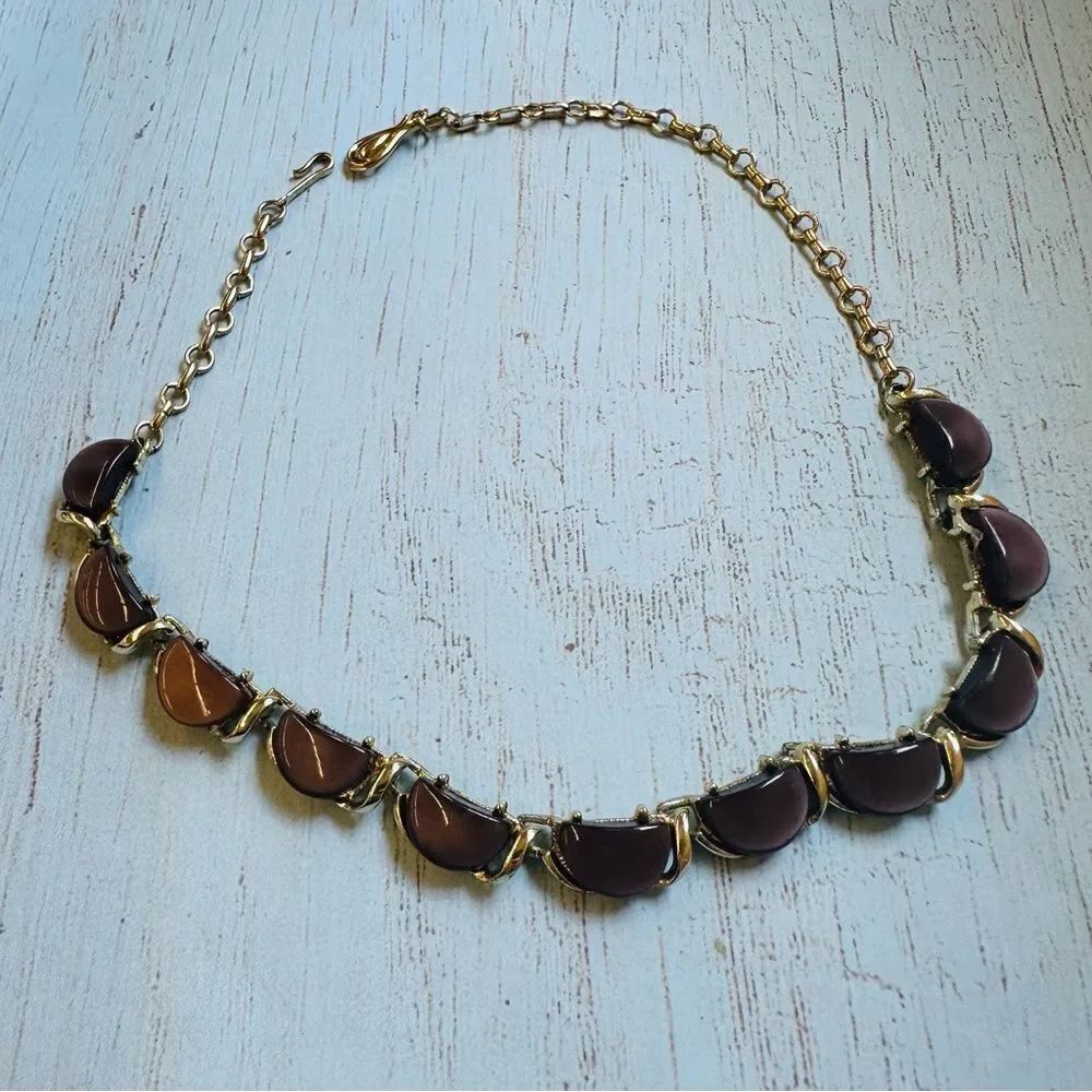 Coro VTG Purple Half Moon Goldtone Necklace